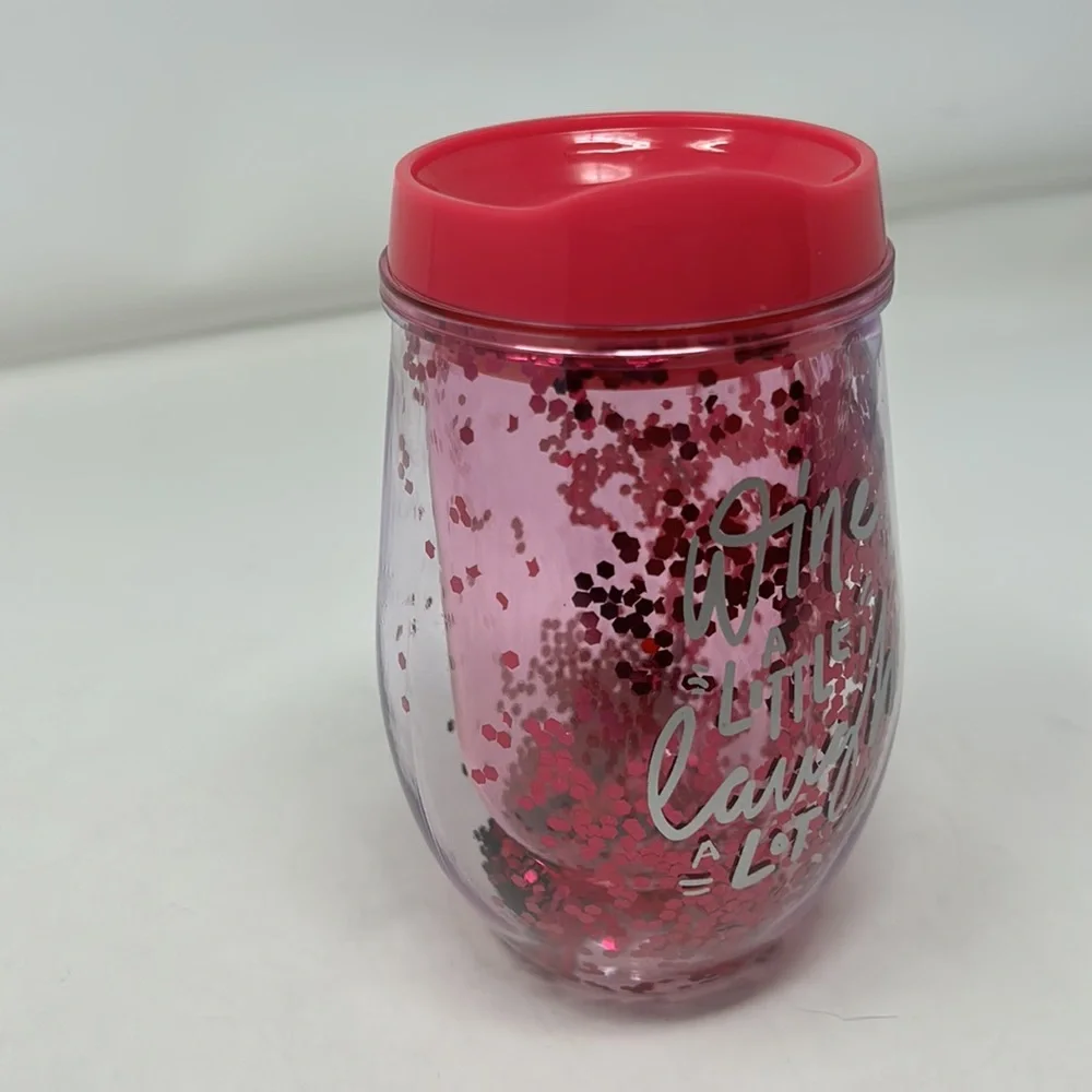 Wine A Little Laugh A Lot Pink Sparkly Stemless Wine Lidded Cup